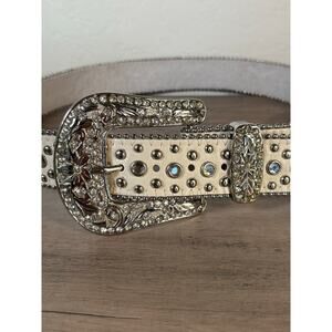 Vintage‎ Y2K Leather studded RHINESTONE buckle belt S WESTERN cowgirl RODEO